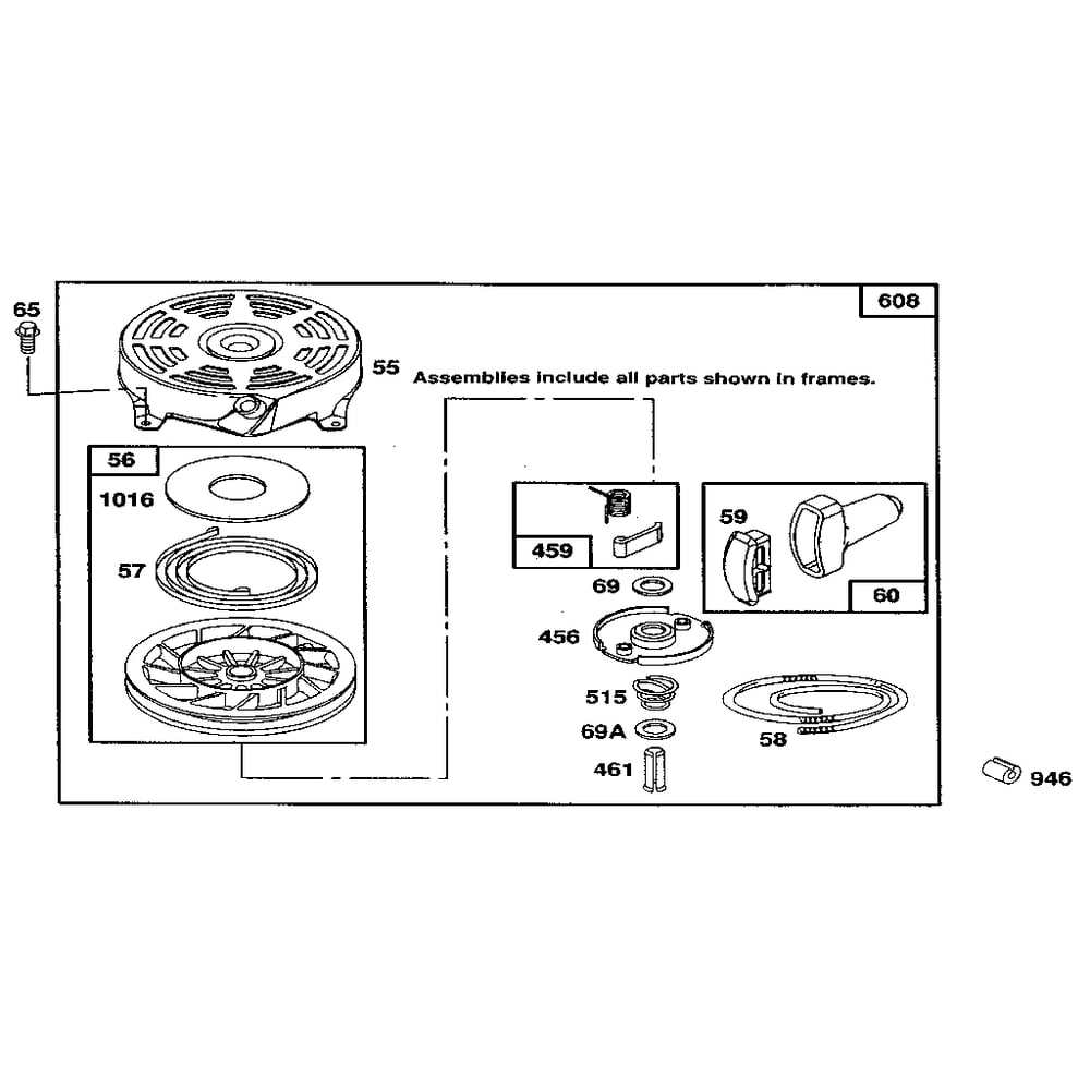 Rewind Starter Diagram and Parts List for 122700-122799 0101-0101 Briggs and Stratton Engine